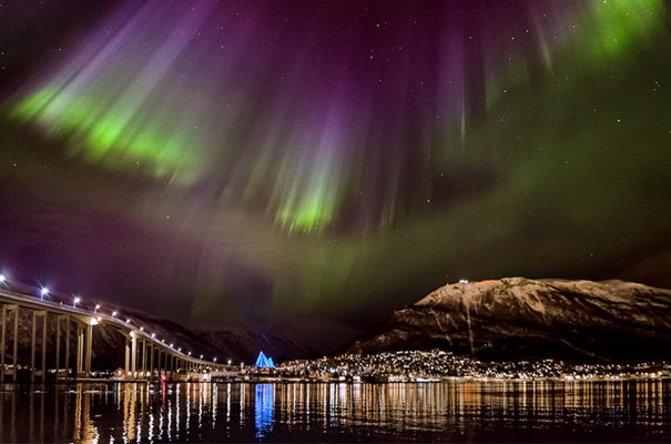 Aurora, mountain and sea in spectacular Arctic Norway