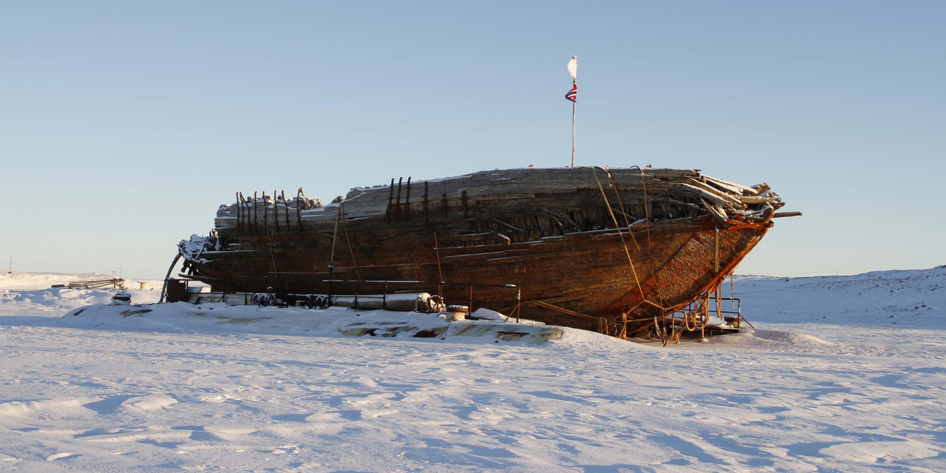 Shipwreck remains of the Maud, near Cambridge Bay, Nunavut, a ship built for Roald Amundsen for his second expedition to the Arctic.