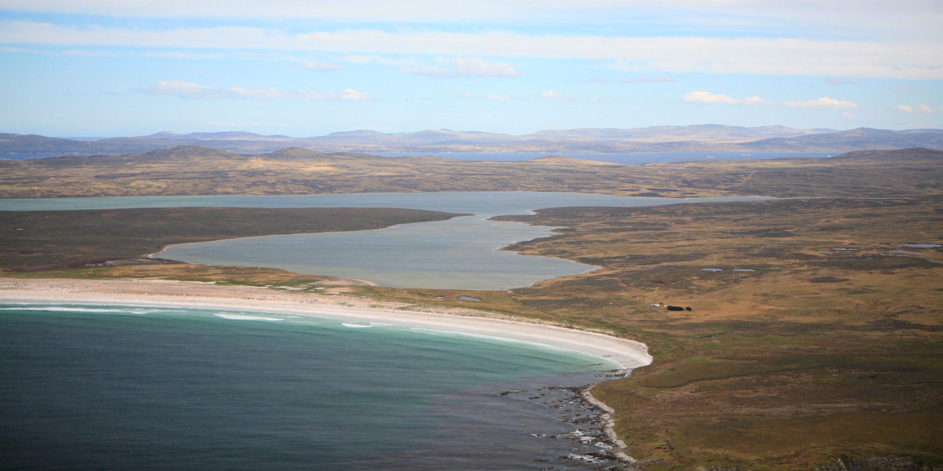 Aerial view of the Falkland islands.