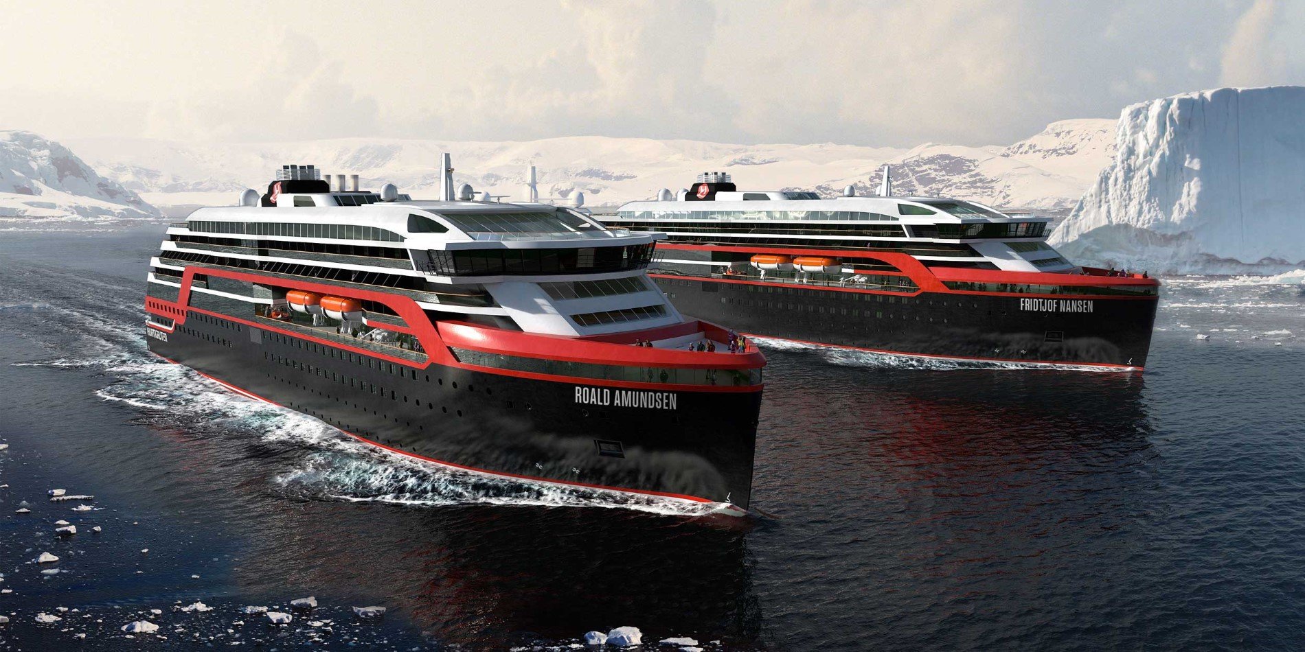 Hurtigruten hybrid powered ship out at sea